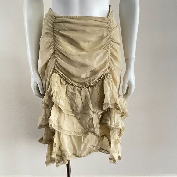 New Free People Calliope Pririe Ruffle Skirt Tan Midi S - Picture 7 of 11